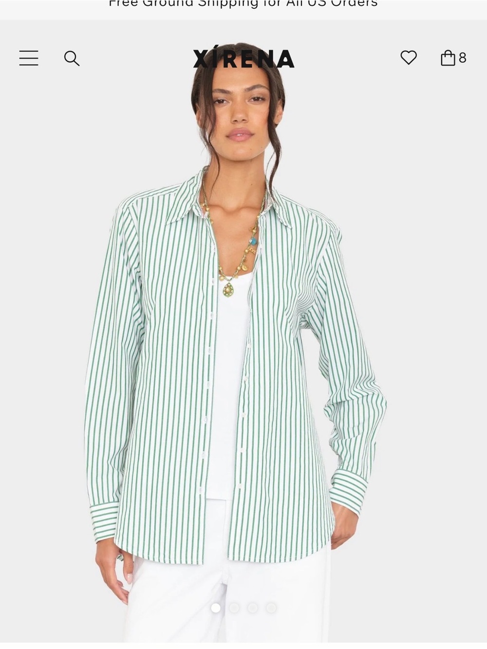 XiRENA Green and White Striped Shirt